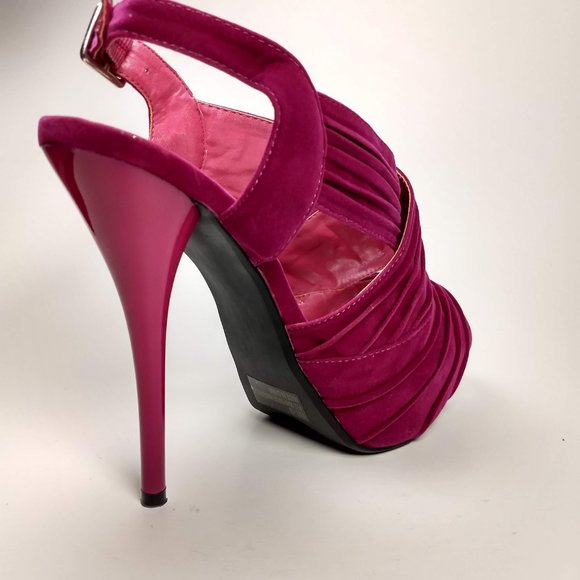 Qupid Fuchsia suede platform open toe 5.5" stilett - Picture 6 of 9